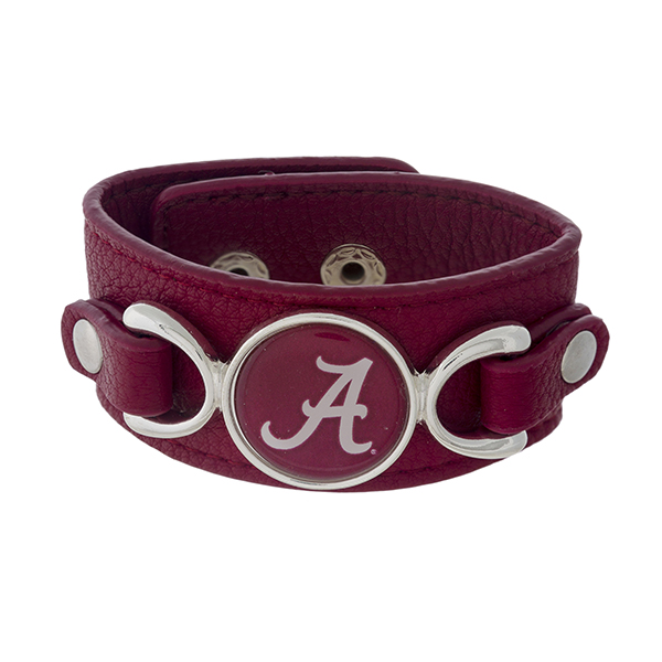 Wholesale officially licensed faux leather bracelet University Alabama logo