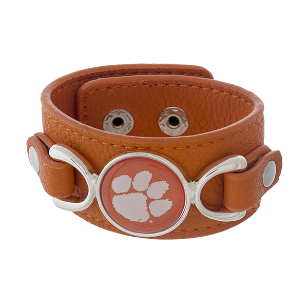 Wholesale officially licensed faux leather bracelet Clemson University logo