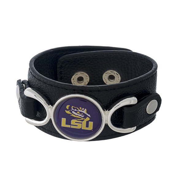 Wholesale officially licensed faux leather bracelet LSU logo