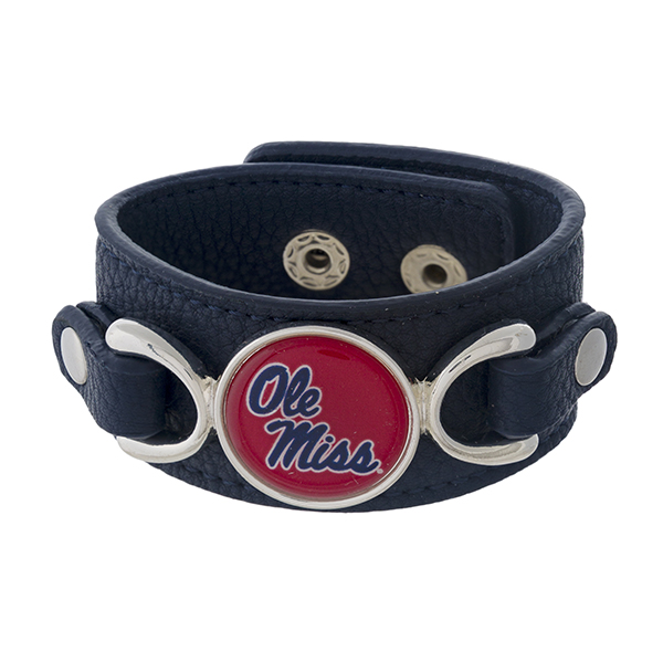 Wholesale officially licensed faux leather bracelet Ole Miss logo