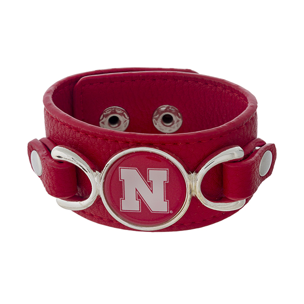 Wholesale officially licensed faux leather bracelet University Nebraska logo