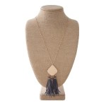 Wholesale long gold necklace metal pendant faux leather detail pendant