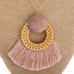 Wholesale long metal necklace wood tassel details Approximate