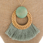 Wholesale long metal necklace wood tassel details Approximate