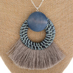 Wholesale long metal necklace wood tassel details Approximate