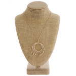 Wholesale long rose gold chain necklace circular pendant silver accents