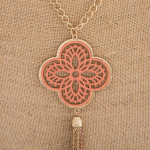 Wholesale long necklace coral filigree pattern pendant tassel detail Pendant ove