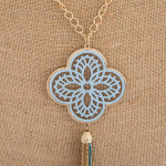 Wholesale long necklace periwinkle filigree pattern pendant tassel detail Pendan
