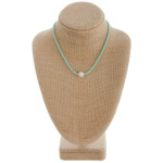 Wholesale short blue beaded necklace pearl accent