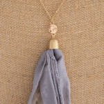 Wholesale long gold chain necklace grey fabric tassel Tassel