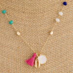 Wholesale dainty metal necklace multicolor faceted bead details tassel pearl puk