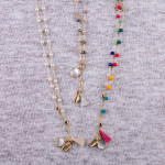 Wholesale dainty metal necklace multicolor faceted bead details tassel pearl puk