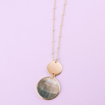 Wholesale long metal necklace mother pearl inspired pendant gold accent Pendant