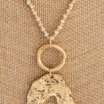 Wholesale long beaded necklace iridescent bead details crinkled metal pendant go