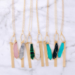 Wholesale long cable chain necklace natural stone pendant metal bar accent Penda