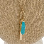 Wholesale long cable chain necklace natural stone pendant metal bar accent Penda