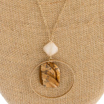 Wholesale long cable chain necklace circular metal pendant natural stone inspire