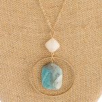 Wholesale long cable chain necklace circular metal pendant natural stone inspire