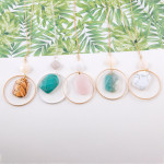 Wholesale long cable chain necklace circular metal pendant natural stone inspire