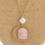 Wholesale long cable chain necklace circular metal pendant natural stone inspire