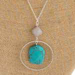 Wholesale long cable chain necklace circular metal pendant natural stone inspire