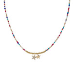 Wholesale dainty seed beaded necklace two star accents cubic zirconia details