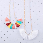Wholesale long link bar chain necklace raffia tassel pendant