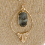 Wholesale long metal chain necklace teardrop pendant natural stone center detail