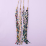 Wholesale long dainty cable chain necklace iridescent beaded tassel pendant Pend