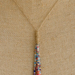 Wholesale long dainty cable chain necklace iridescent beaded tassel pendant Pend