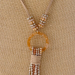 Wholesale faux leather necklace faceted beaded tassel detail resin accent Pendan