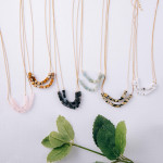 Wholesale dainty double layered necklace natural stone block beaded details