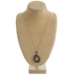 Wholesale long link bar chain necklace double teardrop pendant rhinestone detail