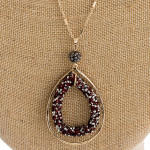 Wholesale long link bar chain necklace double teardrop pendant rhinestone detail