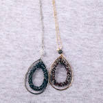 Wholesale long link bar chain necklace double teardrop pendant rhinestone detail