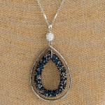 Wholesale long link bar chain necklace double teardrop pendant rhinestone detail