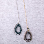 Wholesale long link bar chain necklace double teardrop pendant rhinestone detail