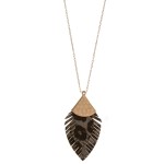 Wholesale long doubled genuine leather leopard print feather pendant necklace Pe