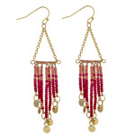 Wholesale chain link triangle earrings seed beaded tassels gold disc accents