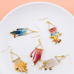 Wholesale chain link triangle earrings seed beaded tassels gold disc accents