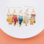 Wholesale chain link triangle earrings seed beaded tassels gold disc accents