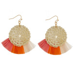 Wholesale woven raffia disc earrings raffia tassel details