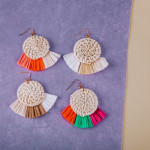 Wholesale woven raffia disc earrings raffia tassel details