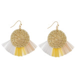 Wholesale woven raffia disc earrings raffia tassel details