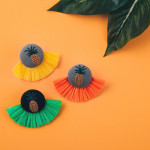 Wholesale green raffia tassel earrings pineapple embroidered detail stud post