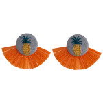 Wholesale orange raffia tassel earrings pineapple embroidered detail stud post