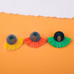 Wholesale orange raffia tassel earrings pineapple embroidered detail stud post