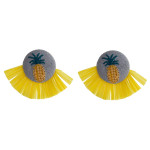 Wholesale yellow raffia tassel earrings pineapple embroidered detail stud post