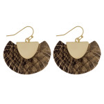 Wholesale feather inspired tassel earrings snakeskin print gold metal accent
