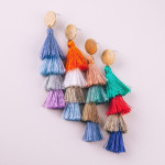 Wholesale long drop earrings fanned tassel details stud post